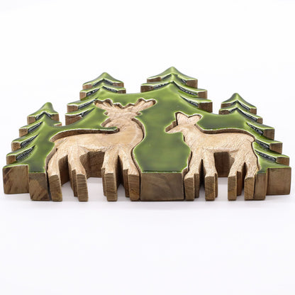 Lost in the Forest -  Two Deer in the Forest 3D Wooden Decoration