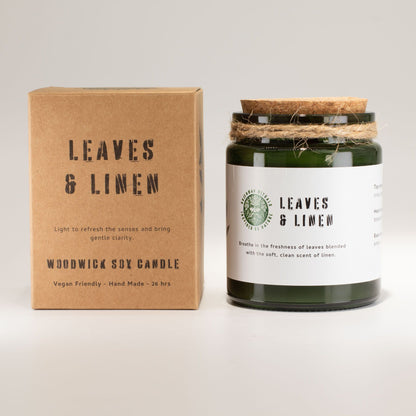 Greenman Woodwick Soy Candle - Leaves & Linen