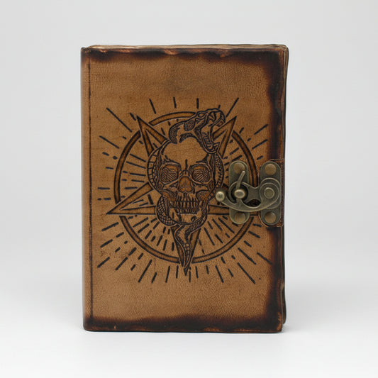 Leather Pentagon & Skull with Burns Detail Notebook (7x5")