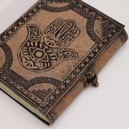 Hamsa Antique Grey Leather Notebook