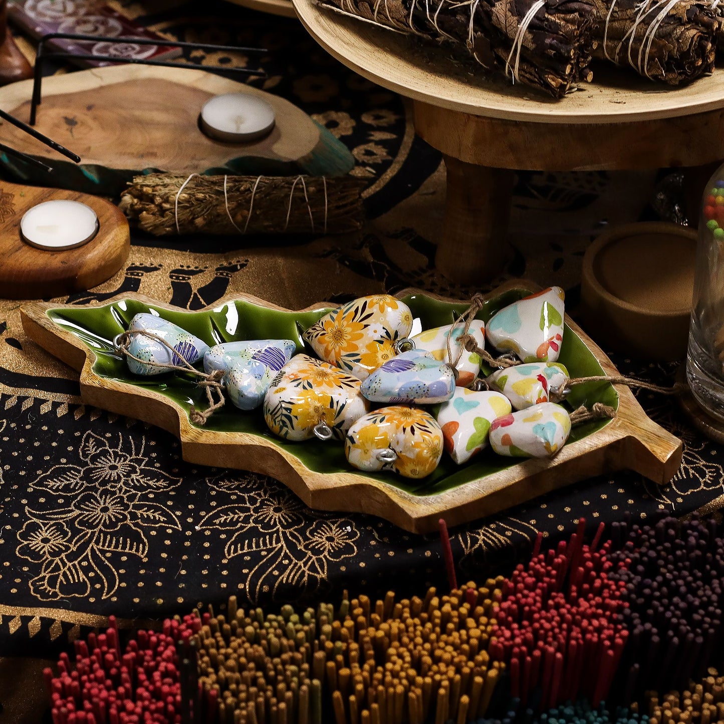 Lost in the Forest -  Enamel Leaf Wooden Bowl