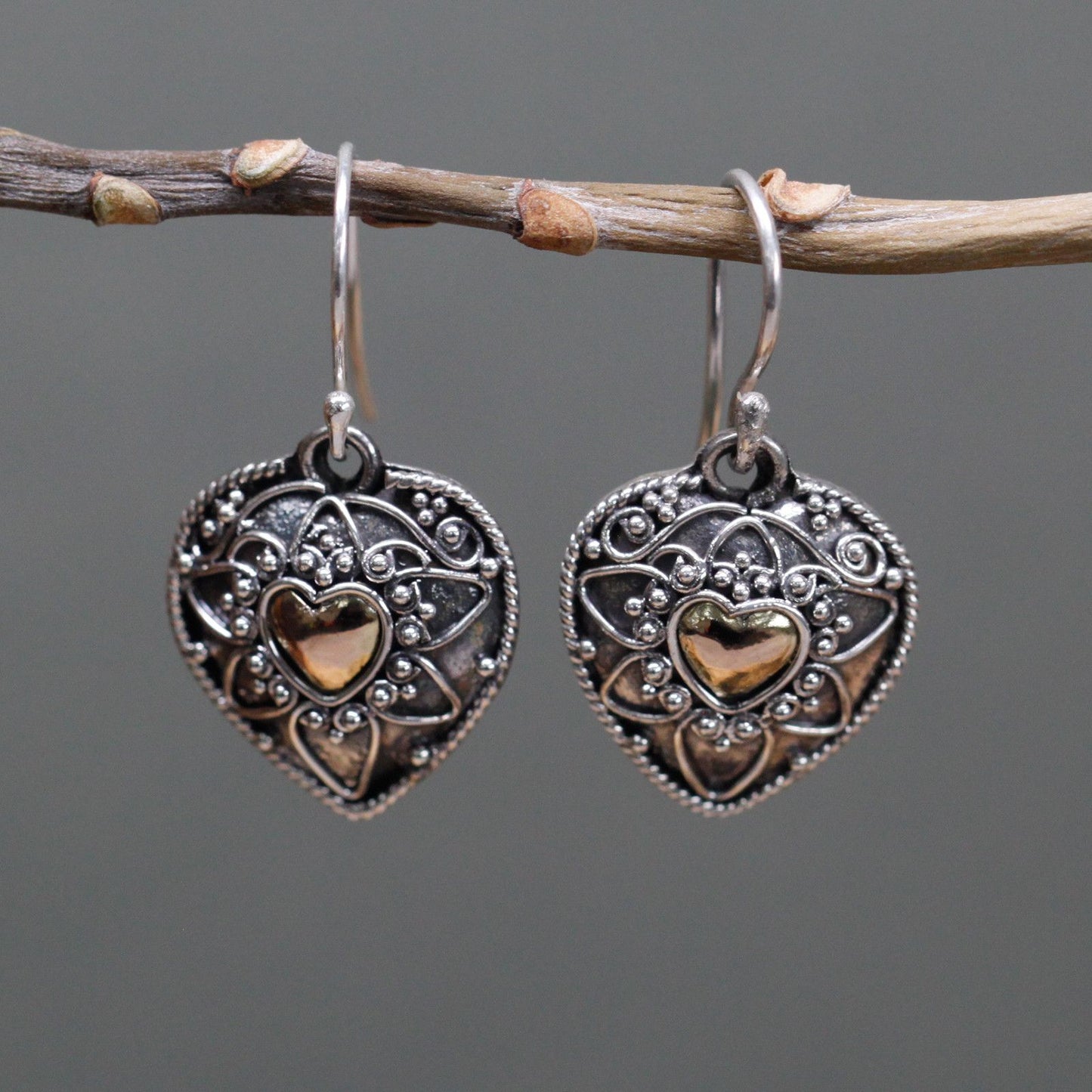 Silver & Gold Earring - Mandala Hearts