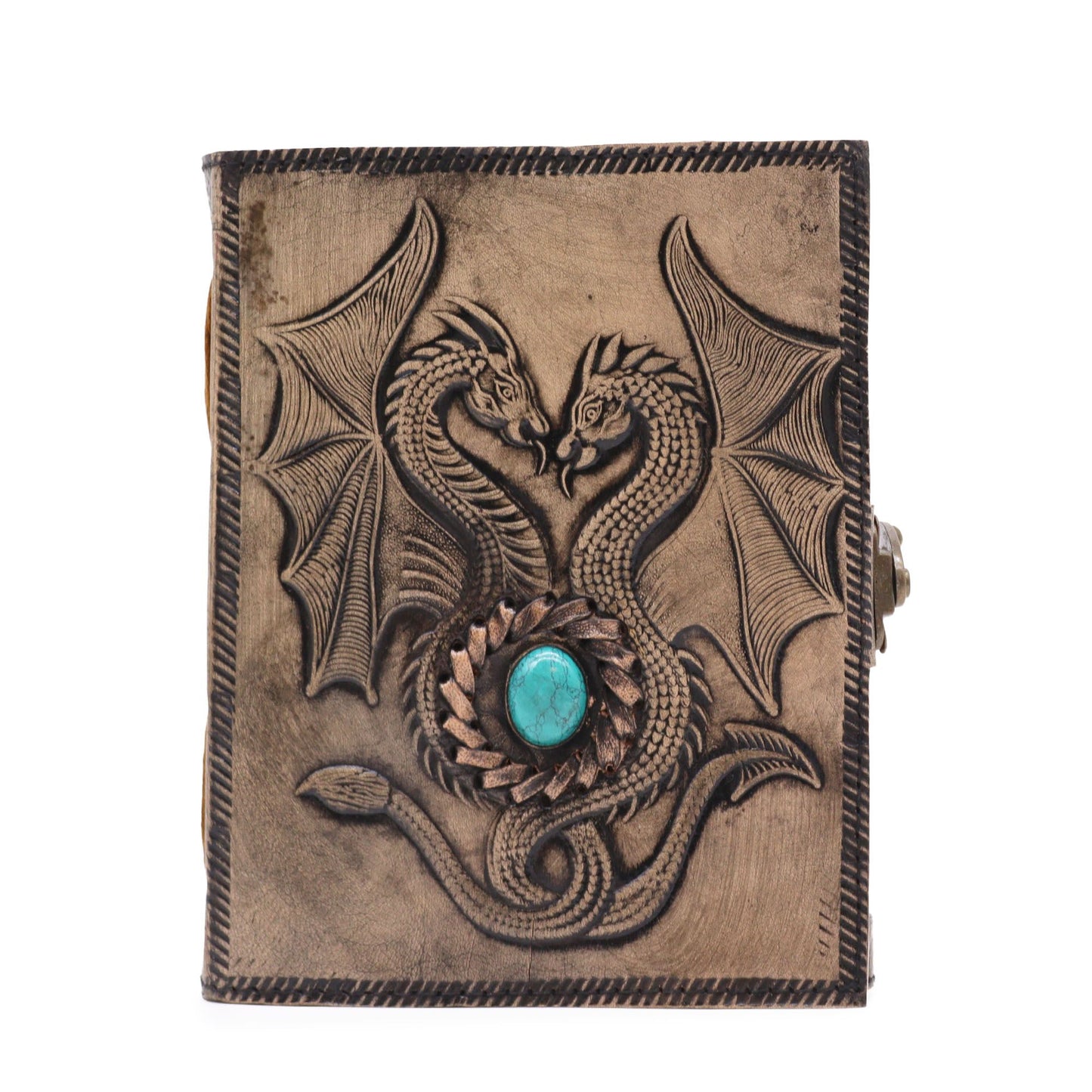 Dual Dragons Antique Grey Leather Notebook