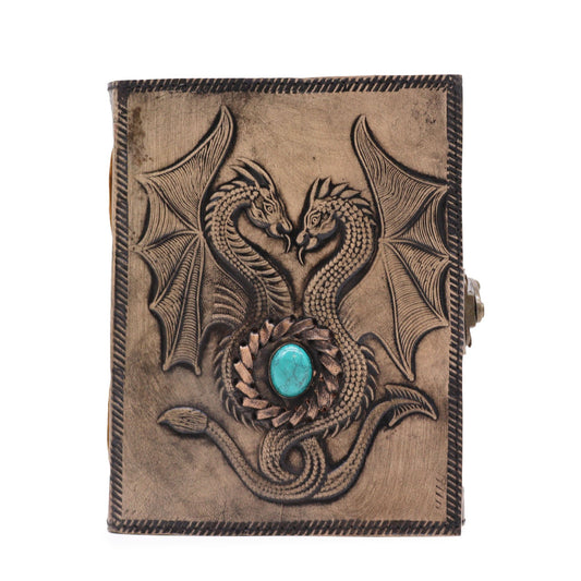 Dual Dragons Antique Grey Leather Notebook