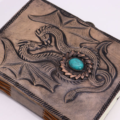 Dual Dragons Antique Grey Leather Notebook