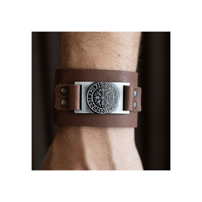 Viking Compass Leather Cuff Bracelet