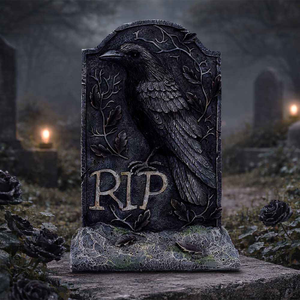 The Last Perch Gothic Raven Gravestone Figurine