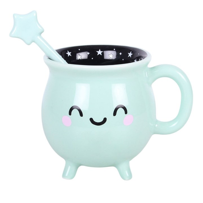 Mint Green Cauldron Mug with Wand Stirrer
