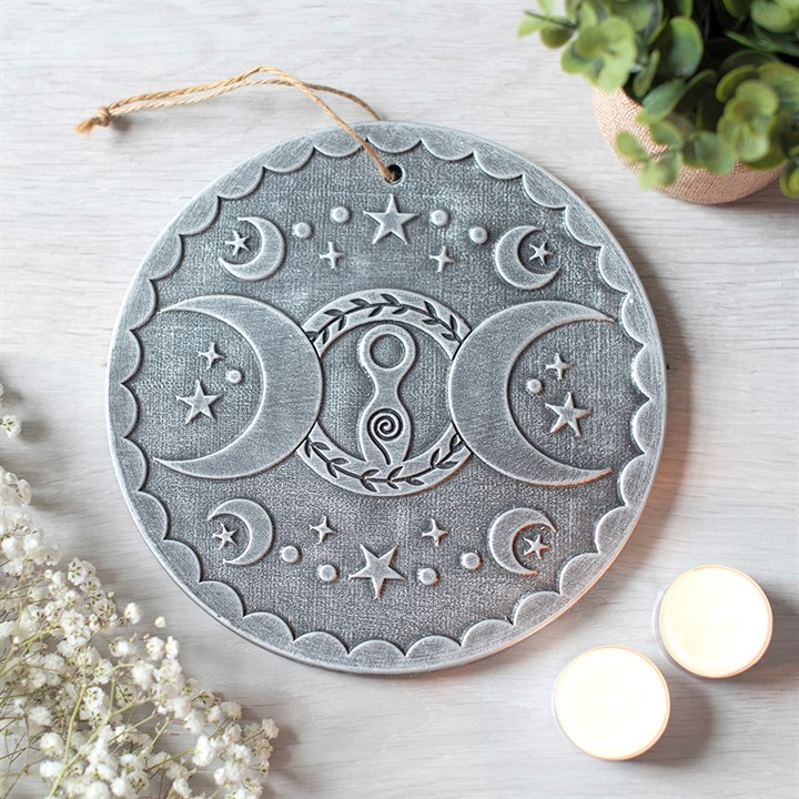 Triple Goddess Silver Effect Terracotta Plaque