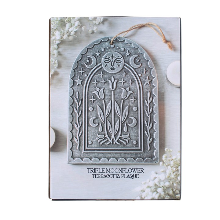 Triple Moonflower Silver Effect Terracotta Plaque