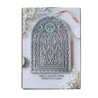 Triple Moonflower Silver Effect Terracotta Plaque