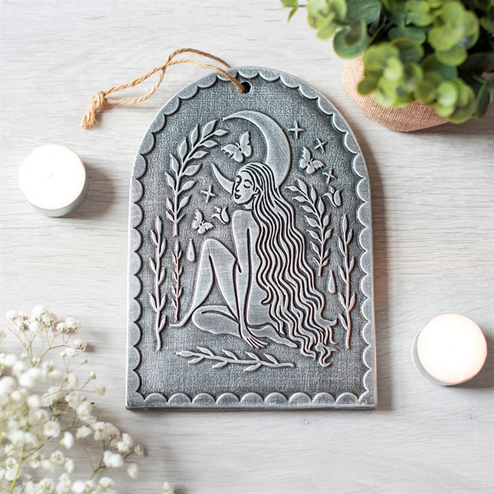 Moon Goddess Silver Effect Terracotta Plaque