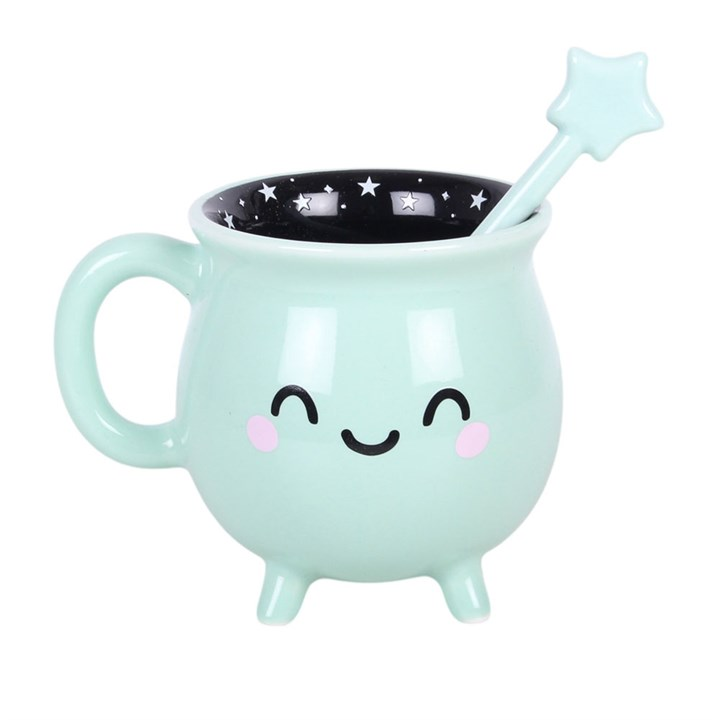 Mint Green Cauldron Mug with Wand Stirrer