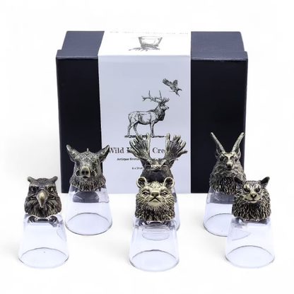 Gift Set of 6 Shot Glasses - Wild Forest Creatures - Antique Bronze