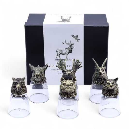 Gift Set of 6 Shot Glasses - Wild Forest Creatures - Antique Bronze
