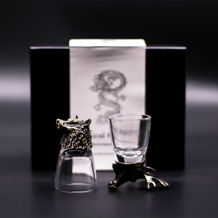 Gift Set of 6 Shot Glasses - Wild Forest Creatures - Antique Bronze