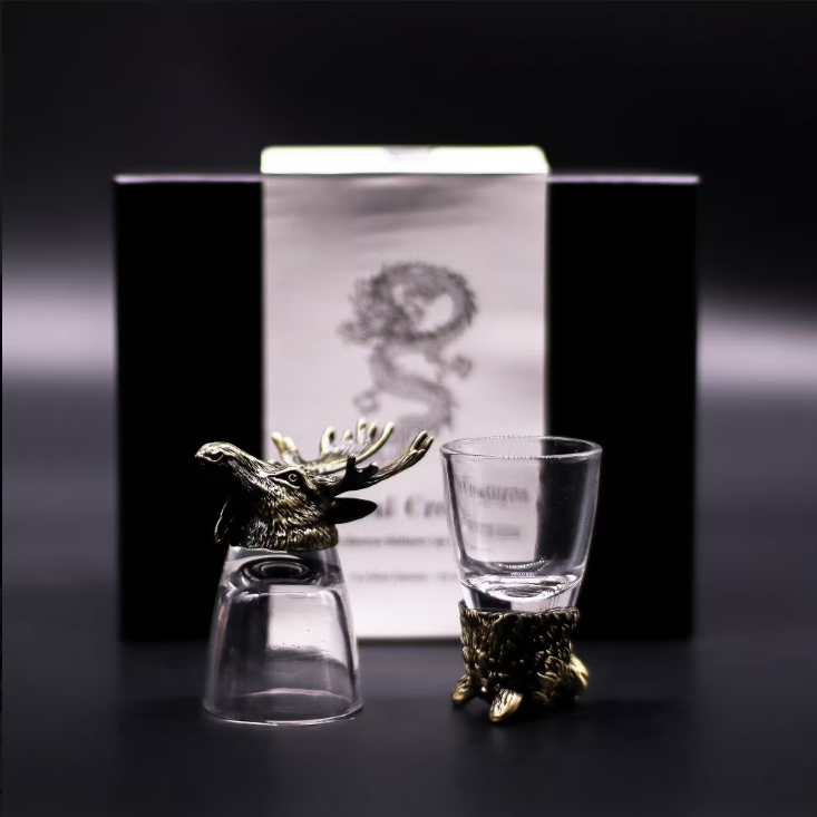 Gift Set of 6 Shot Glasses - Wild Forest Creatures - Antique Bronze