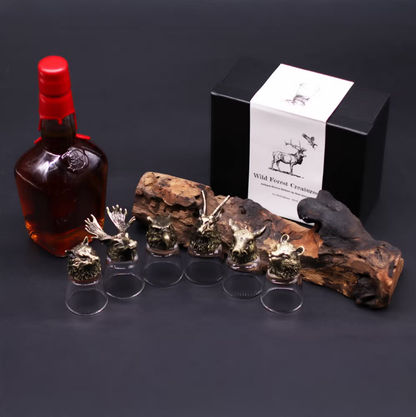 Gift Set of 6 Shot Glasses - Wild Forest Creatures - Antique Bronze