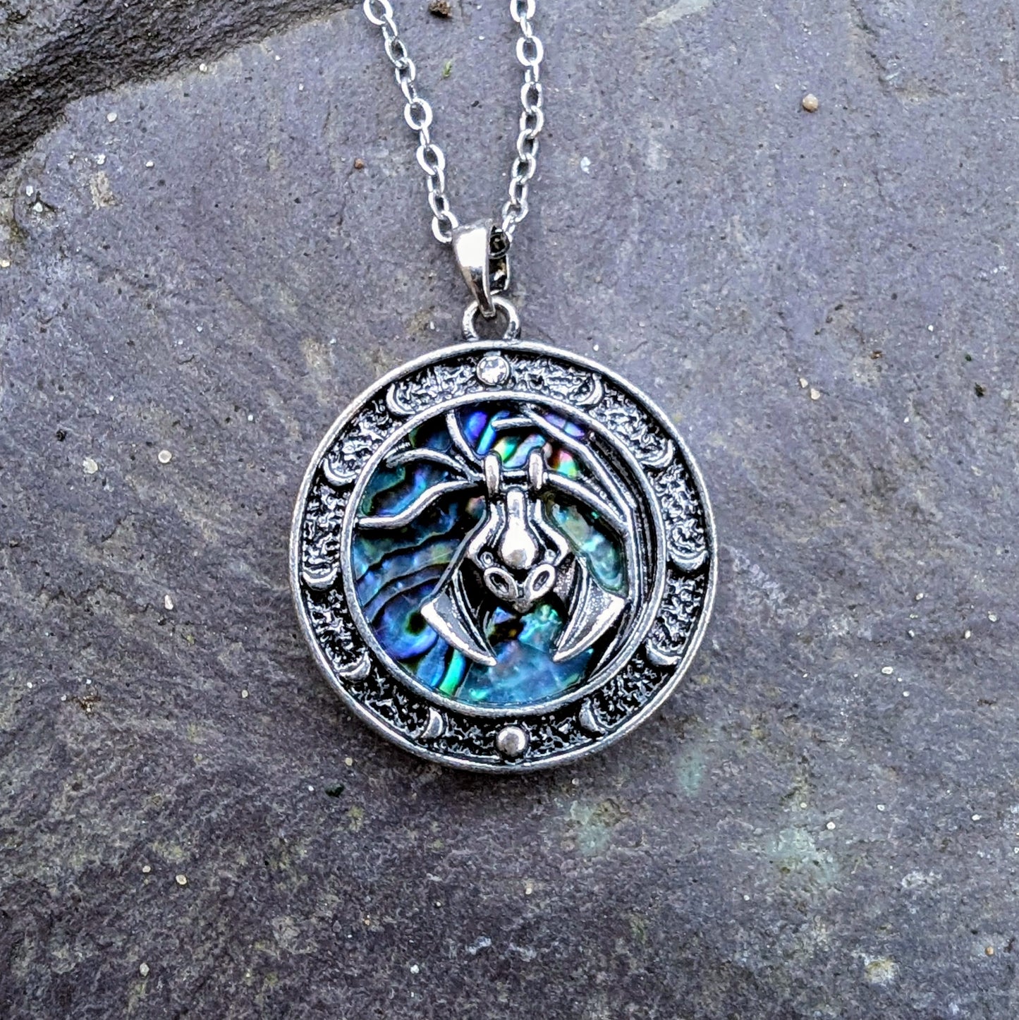 Gothic Bat Abalone Necklace