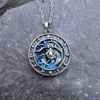 Gothic Bat Abalone Necklace