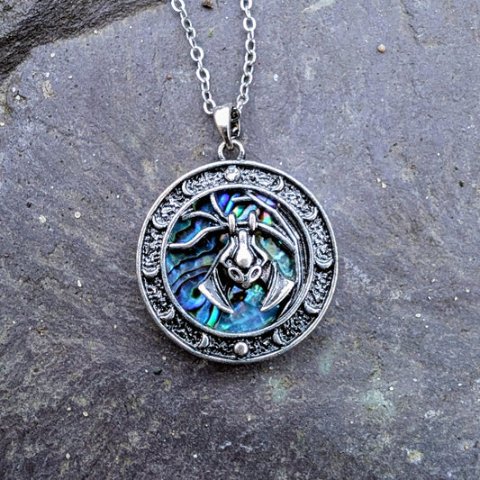 Gothic Bat Abalone Necklace