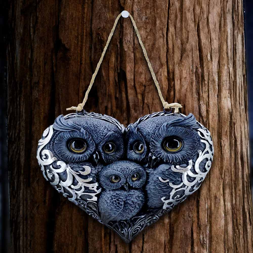 Twilight Trio Owls Hanging Heart Decoration