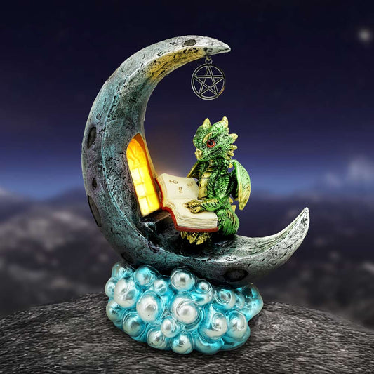Moonbound Scholar LED Dragon Figurine